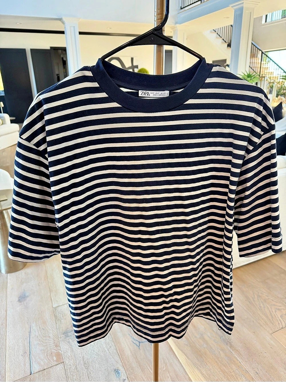 Zara Striped Short Sleeve Tee in Blue & White Size Snall